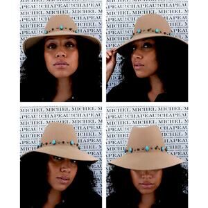 Maison Michel Kate Hat Stone and Studs On Wool Felt Hat in Beige Onyx L